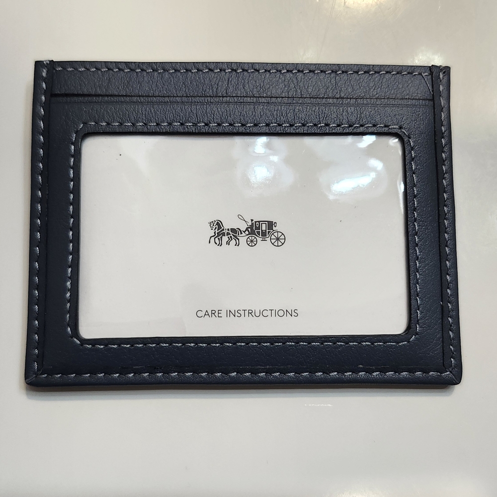NWOT Coach Signature Midnight Blue Jacquard & Smooth Leather Slim ID Card Case